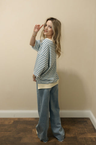 The Lola Striped Terry Top, Blue - The Red Thread Boutique
