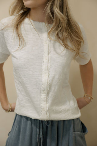 The Rachel Button Front Lace Top, Off White - The Red Thread Boutique