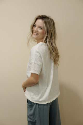 The Rachel Button Front Lace Top, Off White - The Red Thread Boutique