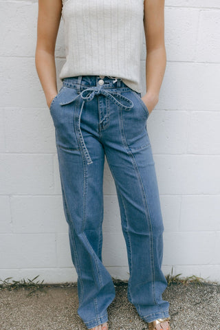 Tie Waist Denim by Vervet - The Red Thread Boutique