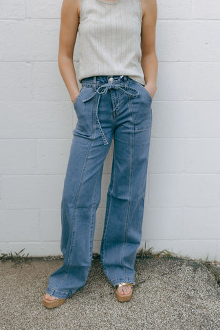 Tie Waist Denim by Vervet - The Red Thread Boutique