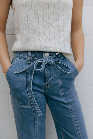 Tie Waist Denim by Vervet - The Red Thread Boutique