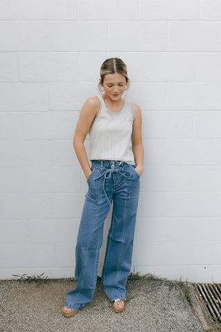 Tie Waist Denim by Vervet - The Red Thread Boutique