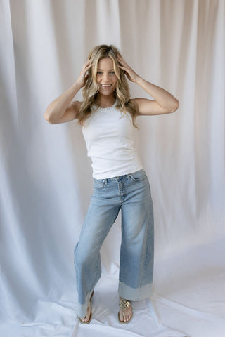 Tucson Two Toned Hem Seamed Slim Wide - The Red Thread Boutique