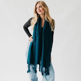 Twyla Twisted Tassel Scarf: Teal - The Red Thread Boutique