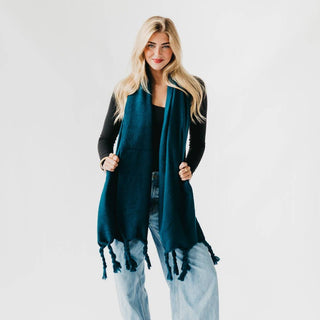 Twyla Twisted Tassel Scarf: Teal - The Red Thread Boutique