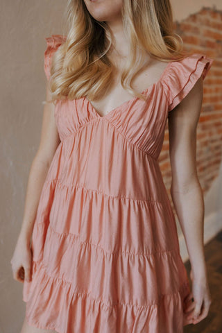 V Neck Babydoll Dress, Coral *final sale - The Red Thread Boutique