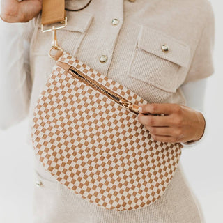 Westlyn Woven Bum Bag, Checkered Tan - The Red Thread Boutique