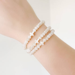 White Pearl Cross Bracelet - The Red Thread Boutique