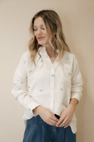 Willow Shirt, Ivory Blue Floral - The Red Thread Boutique