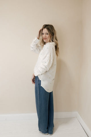 Willow Shirt, Ivory Blue Floral - The Red Thread Boutique