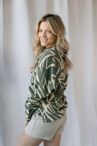Z Supply Alfie Tova Palm Button Up, Tea Leaf - The Red Thread Boutique
