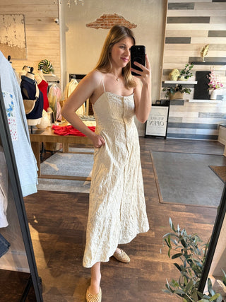 Z Supply Angel Eyes Textured Midi Dress, Champagne - The Red Thread Boutique