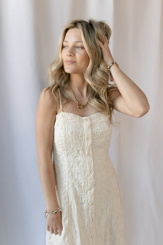 Z Supply Angel Eyes Textured Midi Dress, Champagne - The Red Thread Boutique