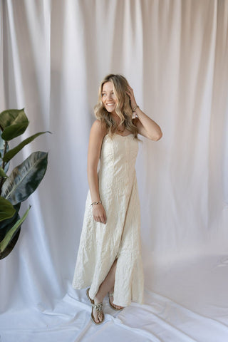 Z Supply Angel Eyes Textured Midi Dress, Champagne - The Red Thread Boutique