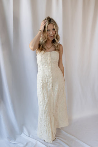 Z Supply Angel Eyes Textured Midi Dress, Champagne - The Red Thread Boutique