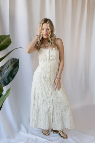 Z Supply Angel Eyes Textured Midi Dress, Champagne - The Red Thread Boutique