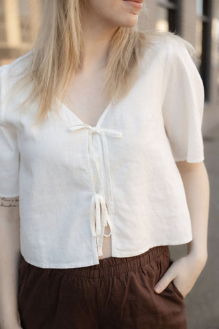 Z Supply Le Belle Linen Top, White - The Red Thread Boutique