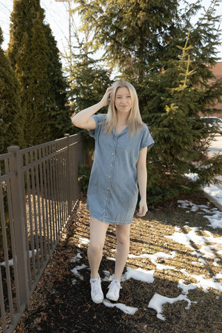 Z Supply Napa Denim Mini Dress, Shoreline - The Red Thread Boutique