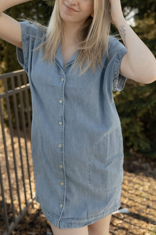 Z Supply Napa Denim Mini Dress, Shoreline - The Red Thread Boutique