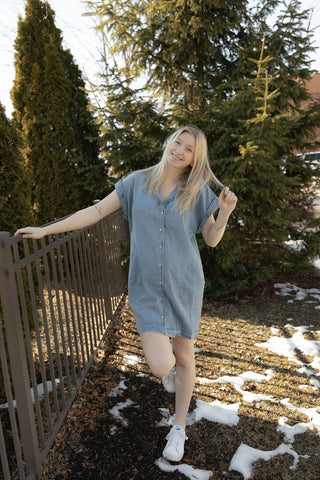 Z Supply Napa Denim Mini Dress, Shoreline - The Red Thread Boutique