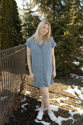 Z Supply Napa Denim Mini Dress, Shoreline - The Red Thread Boutique