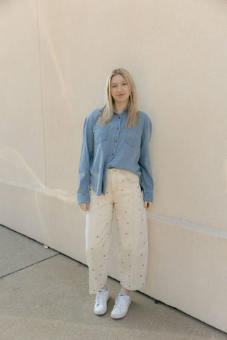 Z Supply Reese Jersey Denim Button Up, Santorini Indigo - The Red Thread Boutique