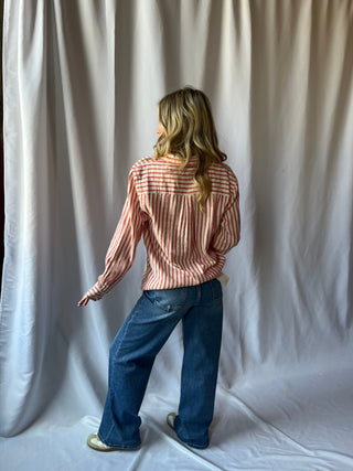 Z Supply Saturdays Stripe Shirt, Crimson Crush - The Red Thread Boutique
