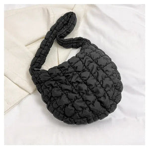 Puffer Large Solid Color Purse Tote Handbag Slouch Bag: Black