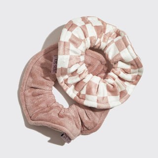 Microfiber Quick - Dry Towel Scrunchie 2PC - Terracotta Checker - The Red Thread Boutique
